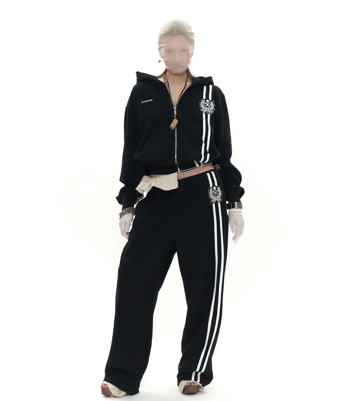 604서비스 스쿨 로고 트랙 팬츠 블랙 상품이미지1