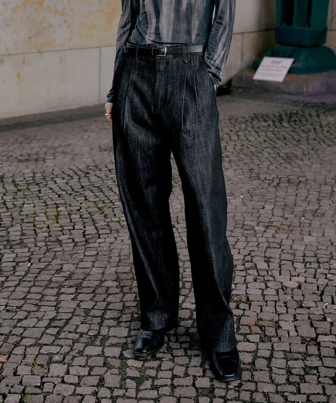 포트너스 투턱 와이드 블랙진 L Two Tuck Wide Black Je 상품이미지3