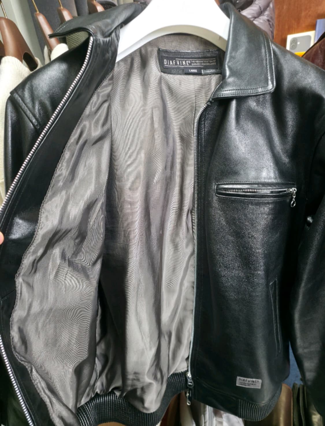 디아프바인 블랙 가죽 자켓 모델명 671. 올블랙 L 카프스킨 상품이미지2