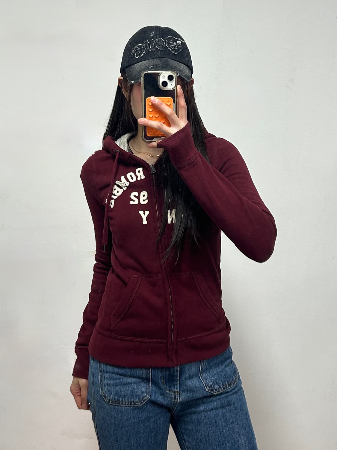 아베크롬비 y2k 아치로고 후드집업 버건디 상품이미지1