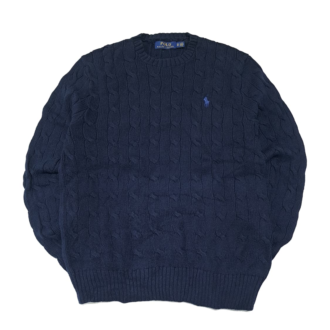 CL386 XS 폴로 코튼 케이블 크루넥 네이비 니트 스웨터 상품이미지1