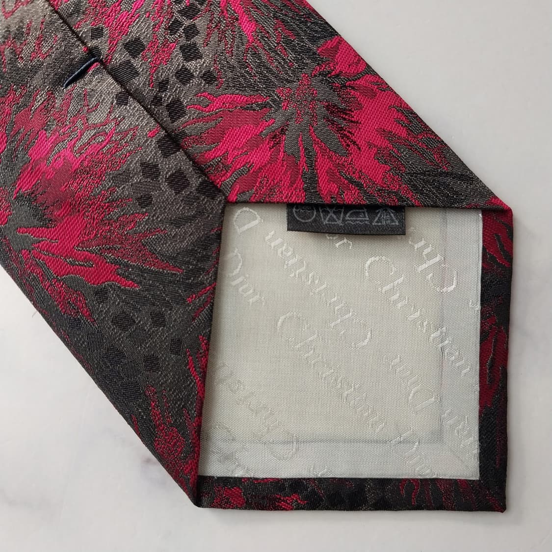크리스찬 디올 실크 그레이&레드 패턴 넥타이 9.1cm S등급 K1687 상품이미지10