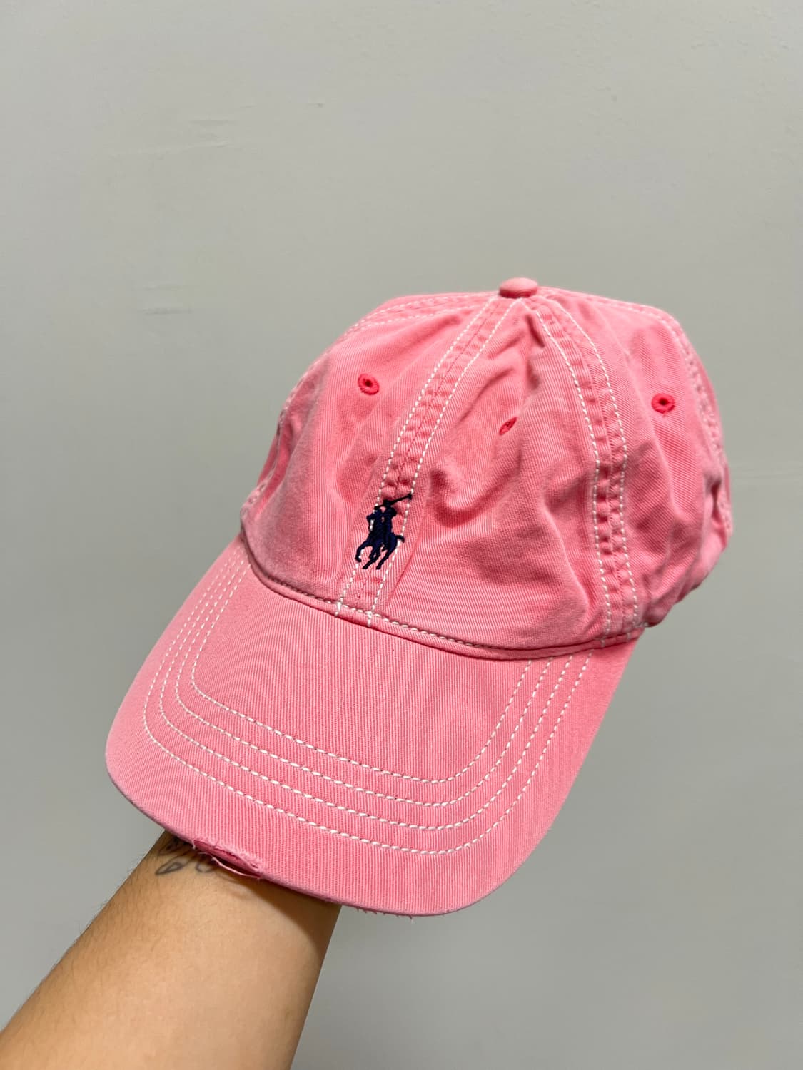 폴로랄프로렌 올드스쿨 볼캡 핑크/화이트 스티치 상품이미지2