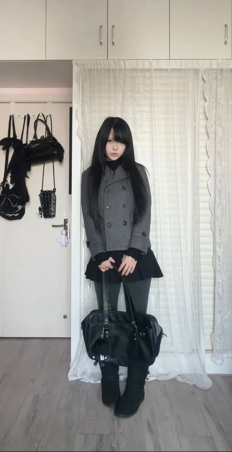 일본 소녀 울 더블 버튼 코트 자켓 그레이 상품이미지5