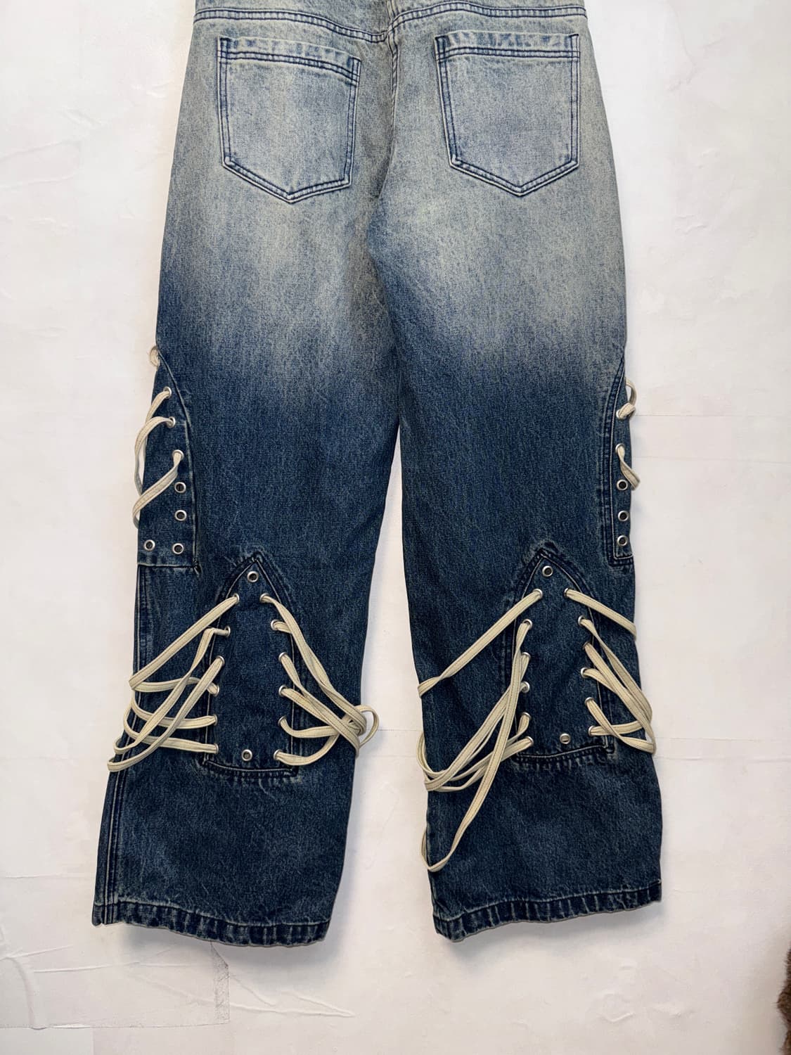 Who Decides War 레이스드 스테인 와이드 레그 진 인디고 상품이미지5