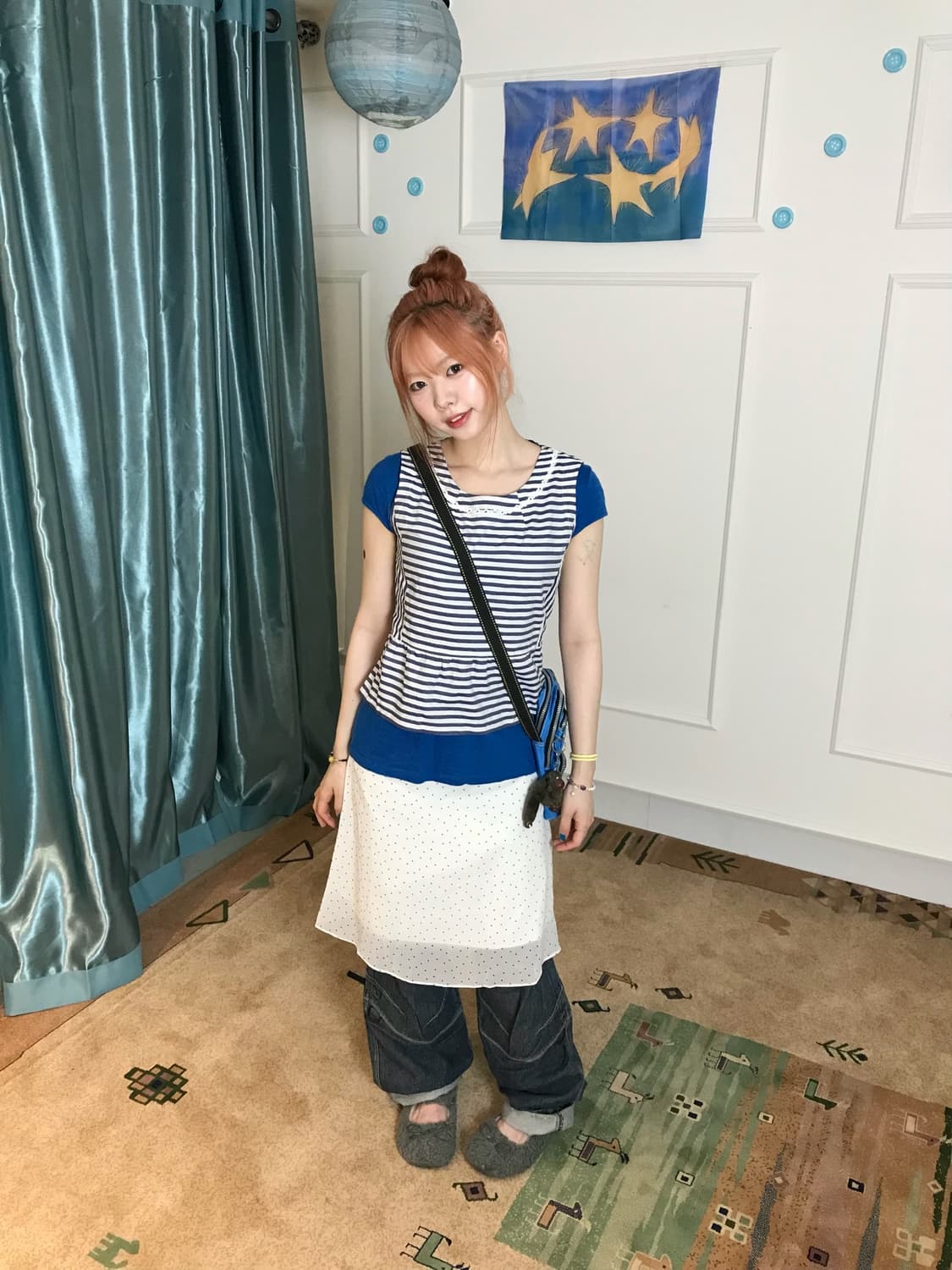프렌치 캐주얼 룩🫐도트 스커트와 와이드 데님 조합으로 독특+귀여운•• 상품이미지4