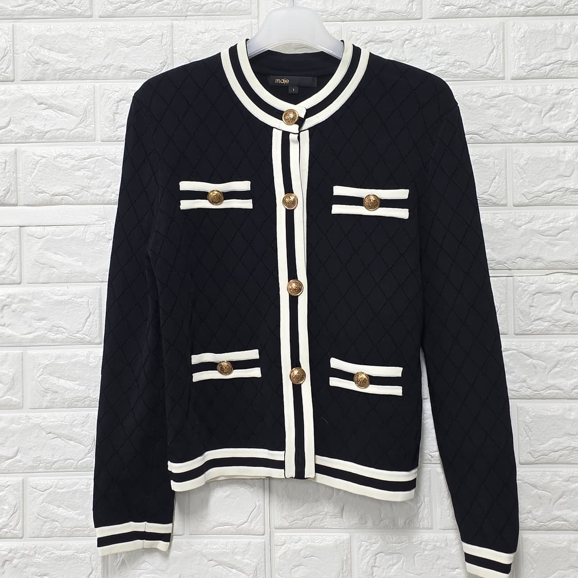 택포_ 마쥬 블랙 다이아몬드 퀼팅 금장 가디건 S 상품이미지1