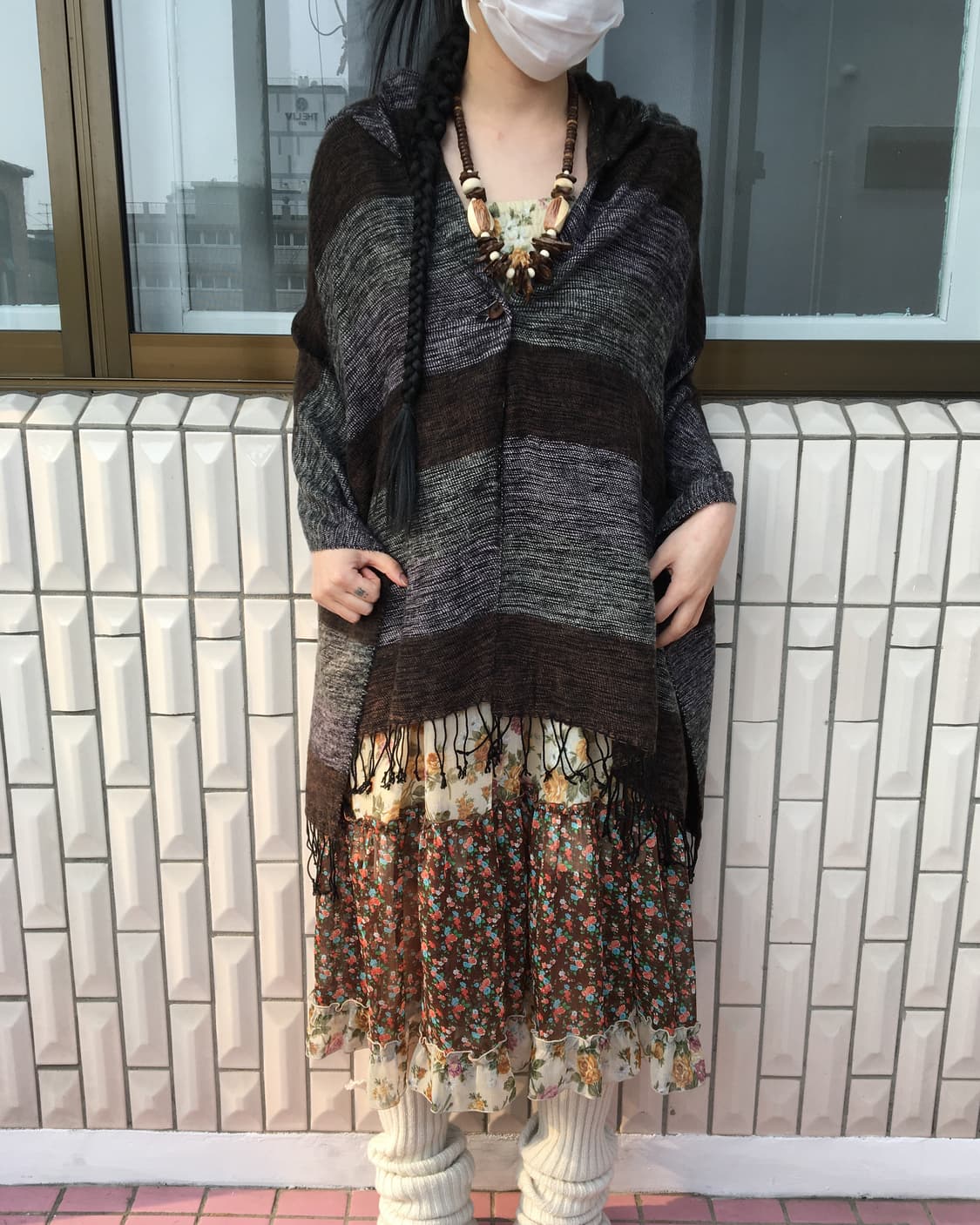 Fringe knit hood cape 상품이미지1