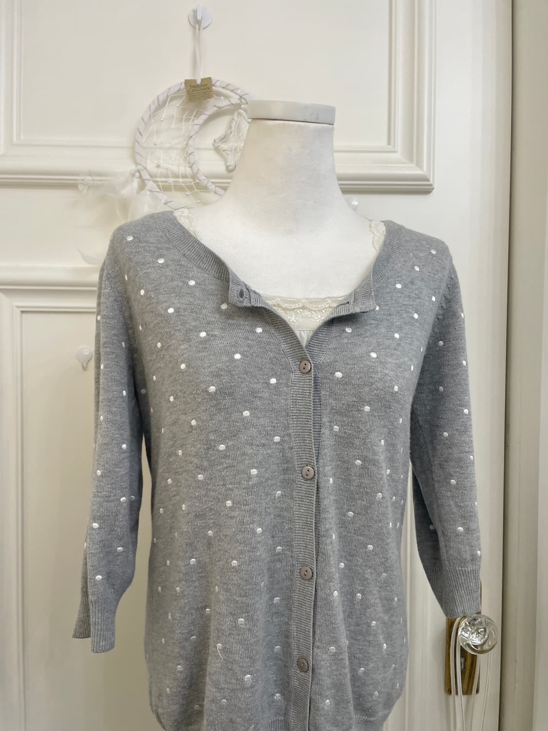 gray white dot embroidery puff cardigan 상품이미지5