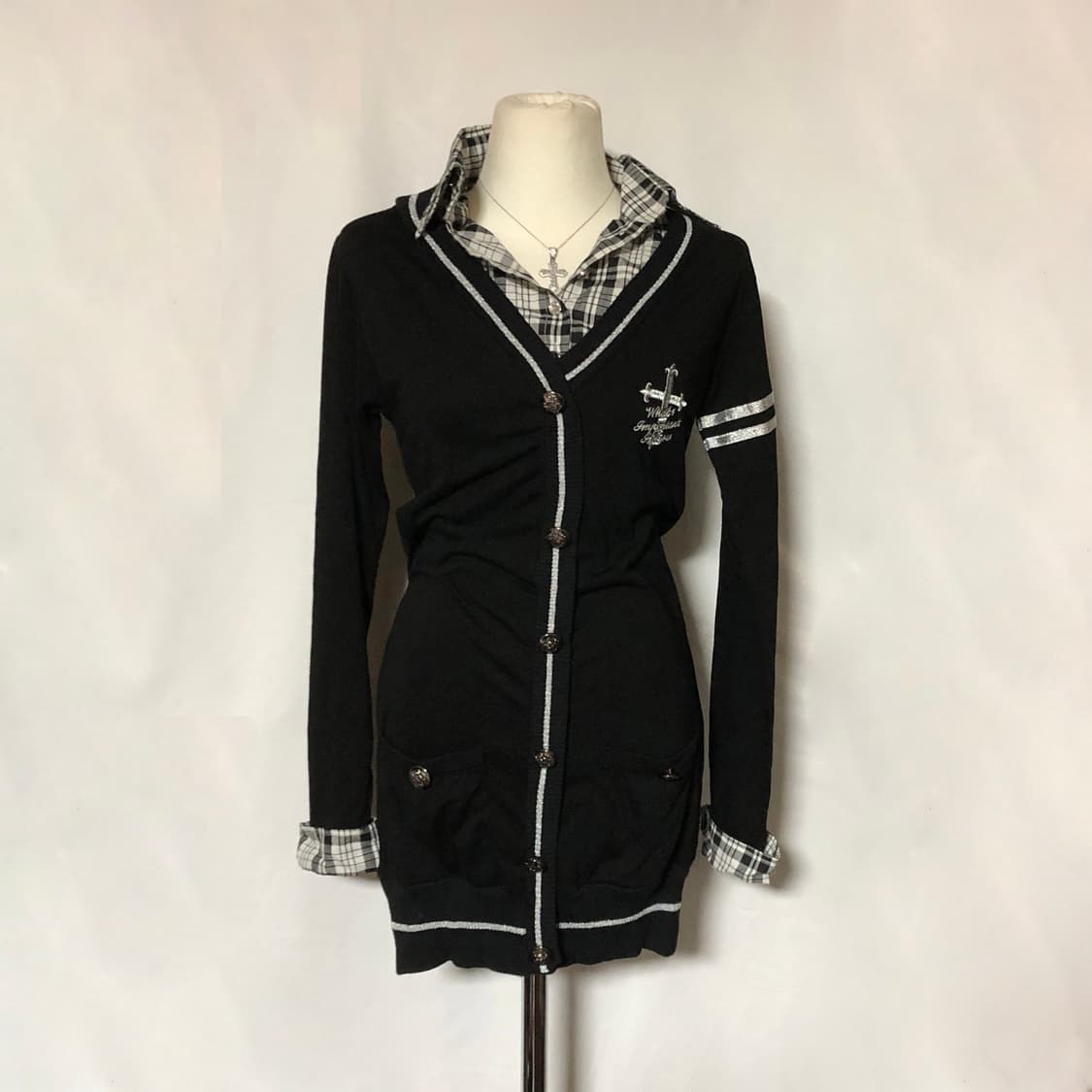 레이어드 체크 셔츠 가디건 블랙 상품이미지5