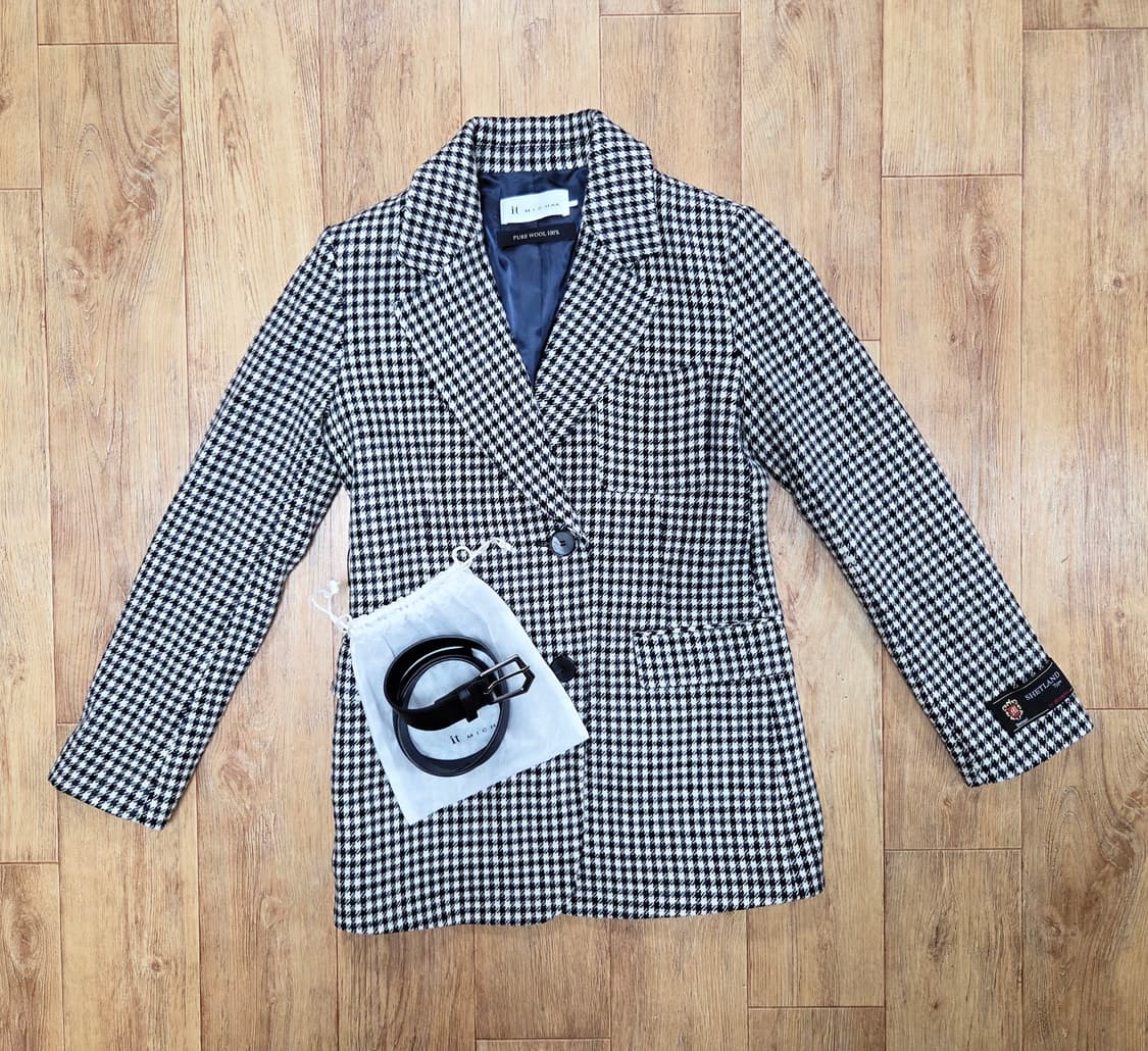 잇미샤(it michaa) 벨티드 체크 투버튼자켓 44 새상품 상품이미지3