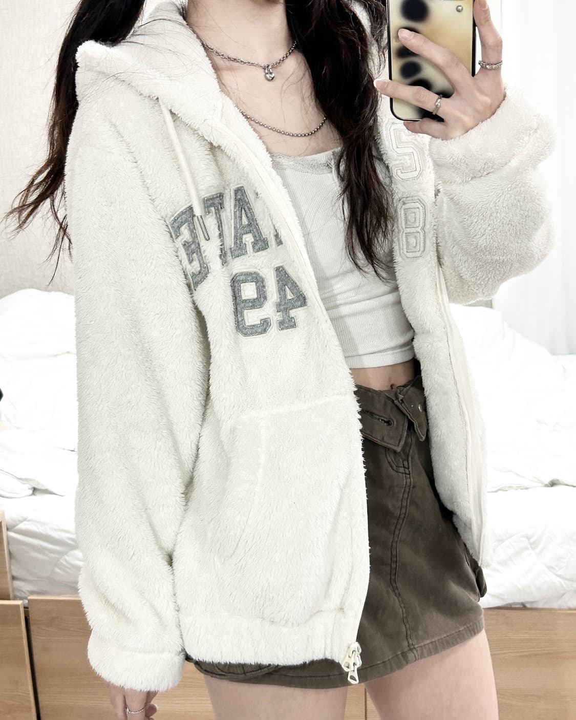 후아유 크림 투웨이 뽀글이 후드집업 상품이미지3