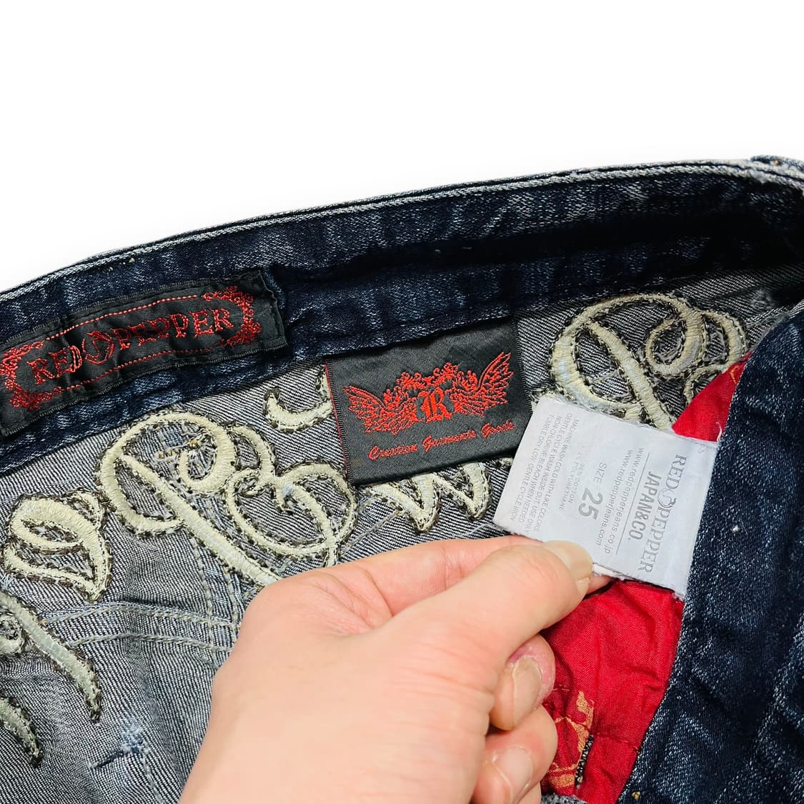 레드 페퍼 크로스 레오파드 스터드 펑크 데님 팬츠 상품이미지7