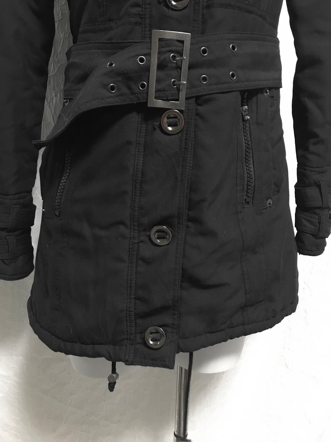 빈티지 펑크 벨트 디테일 후드 버튼 자켓 상품이미지4