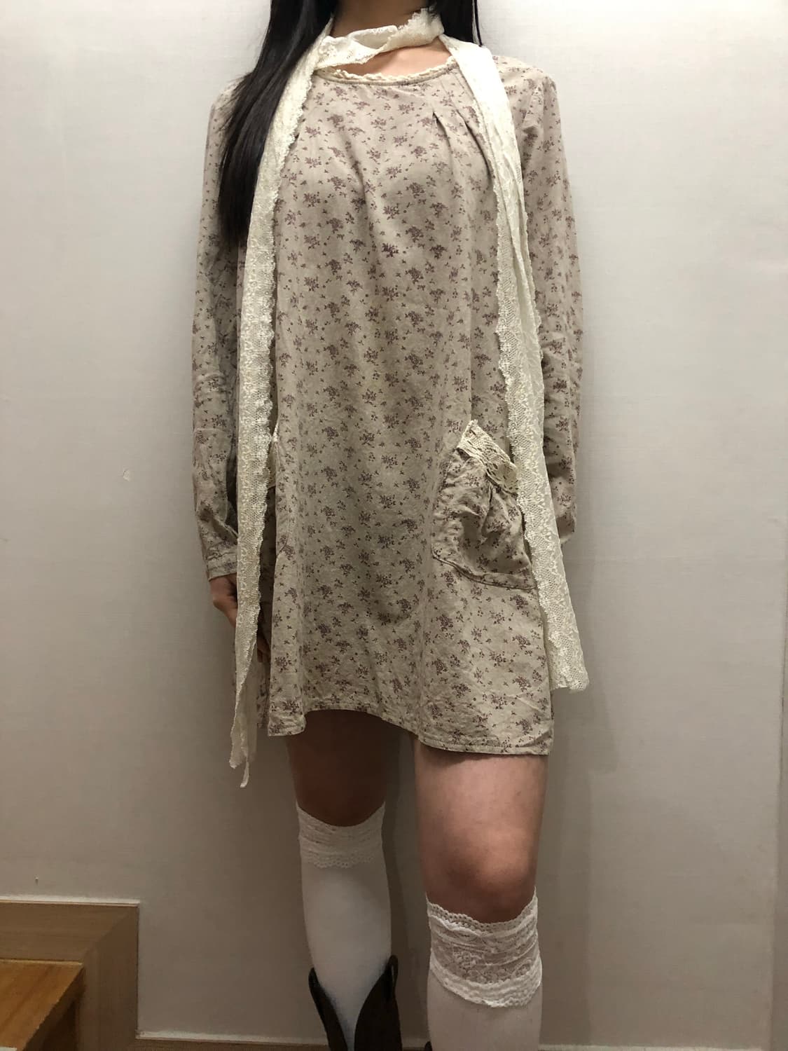 빈티지 오트밀 플라워 원피스 상품이미지4