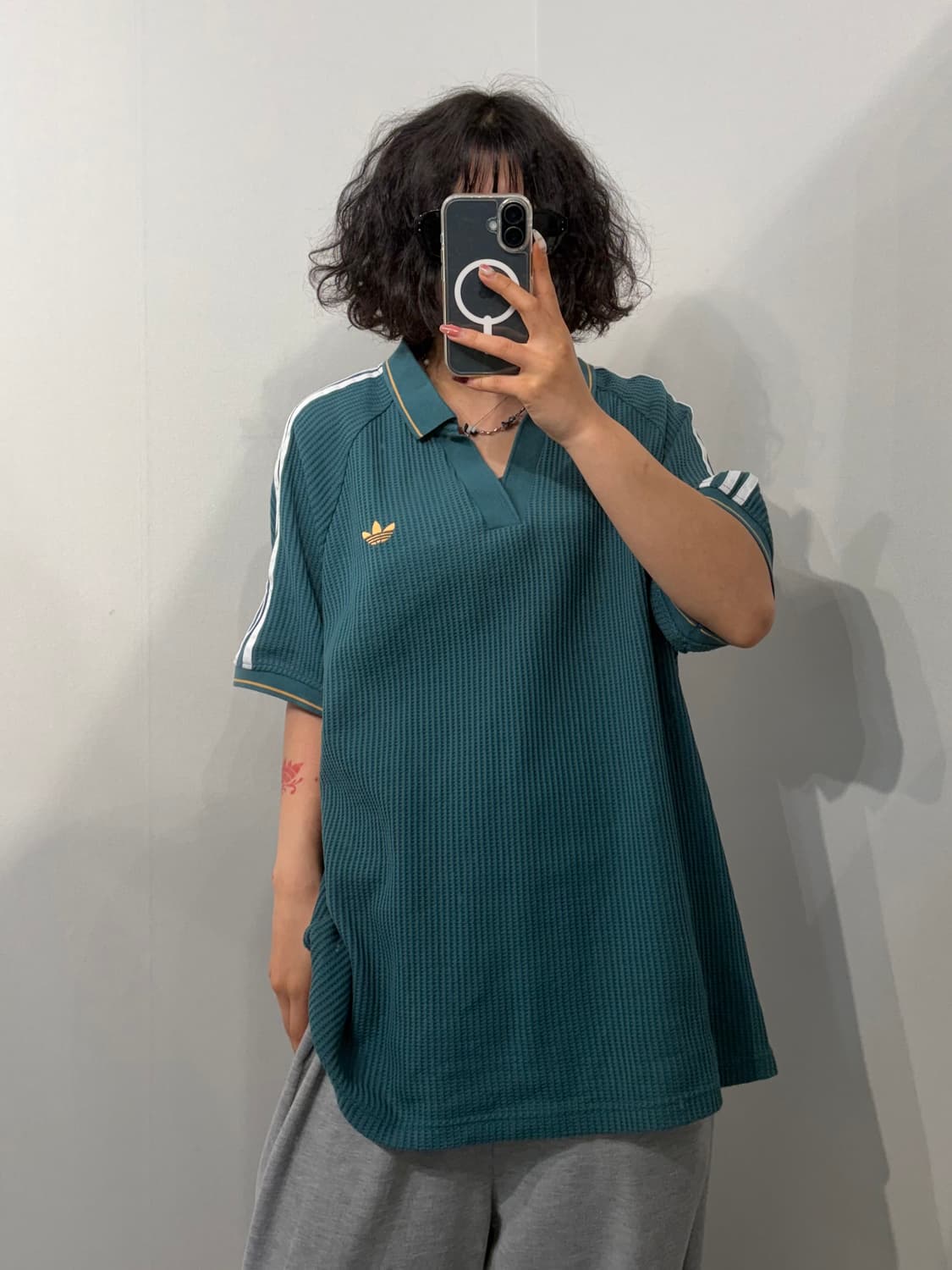 3XL 아디다스 오리지널스 와플 니트 폴로 셔츠 테크그린 상품이미지1