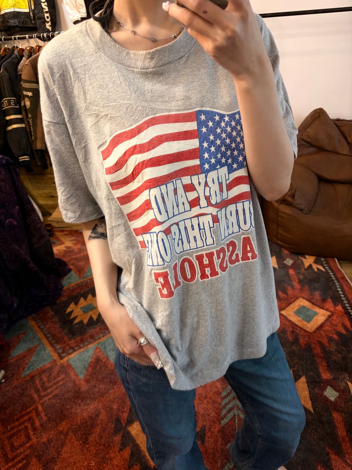 빈티지 USA 국기  프린트 반팔 티셔츠 상품이미지1