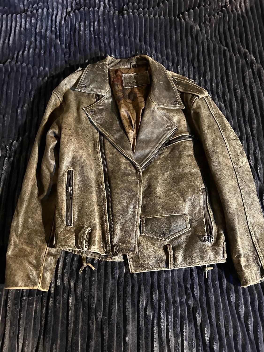 Cow Leather Washed Detail Biker Jacket 상품이미지1