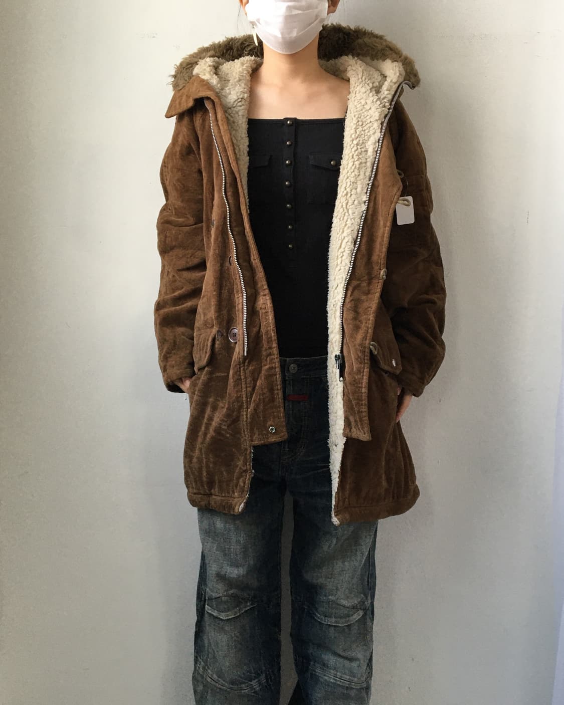Fake fur hood corduroy jacket 상품이미지8