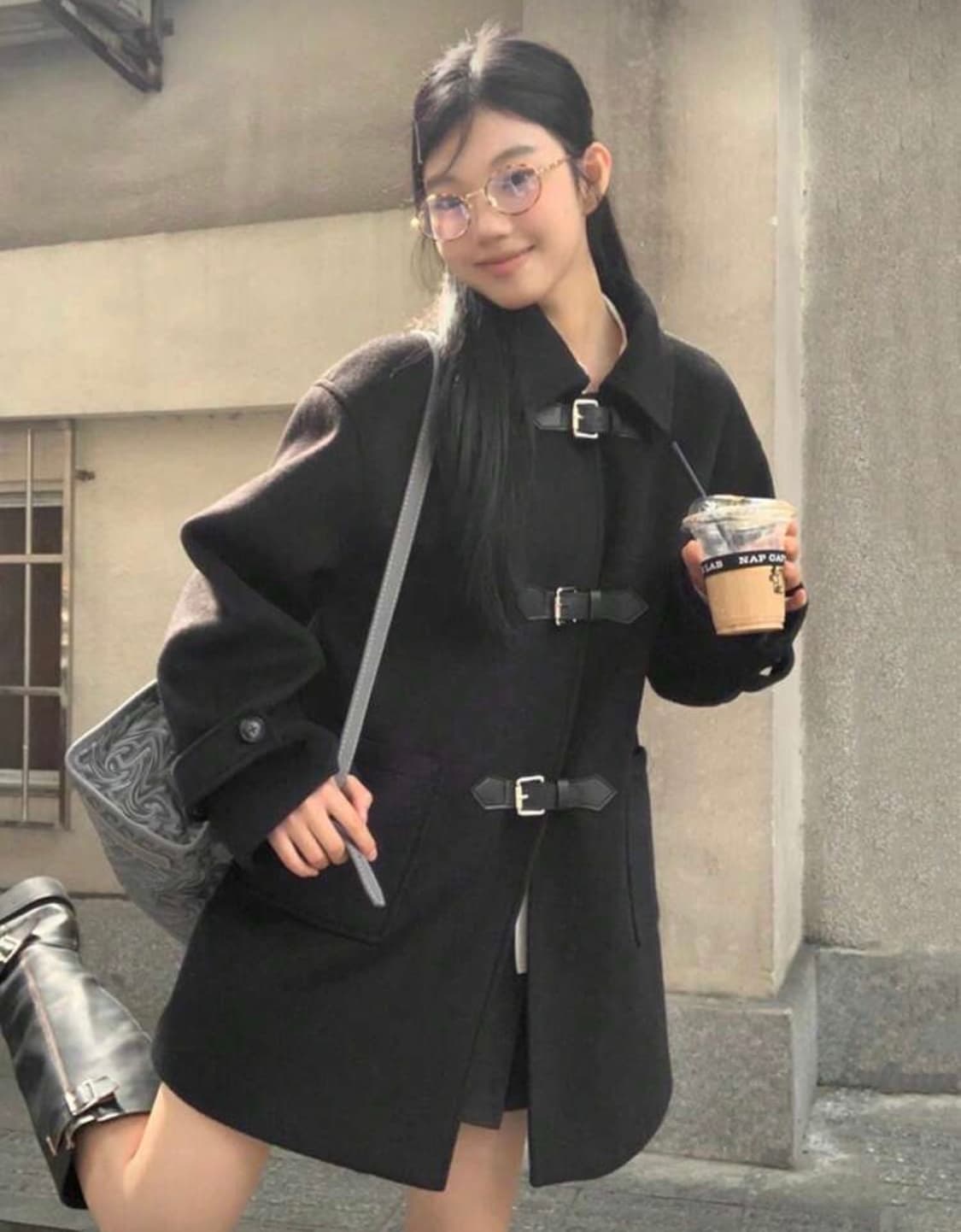 버클 하프 코트 블랙 상품이미지2