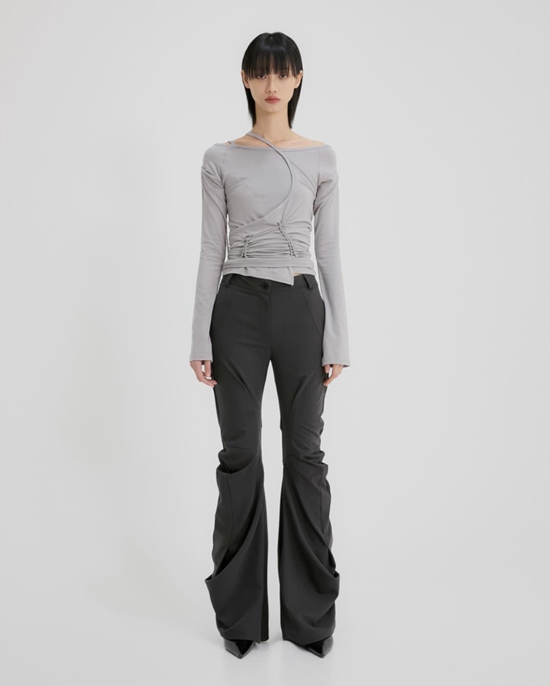 플레어업 Asymmetrical Drape Pants_차콜 상품이미지1
