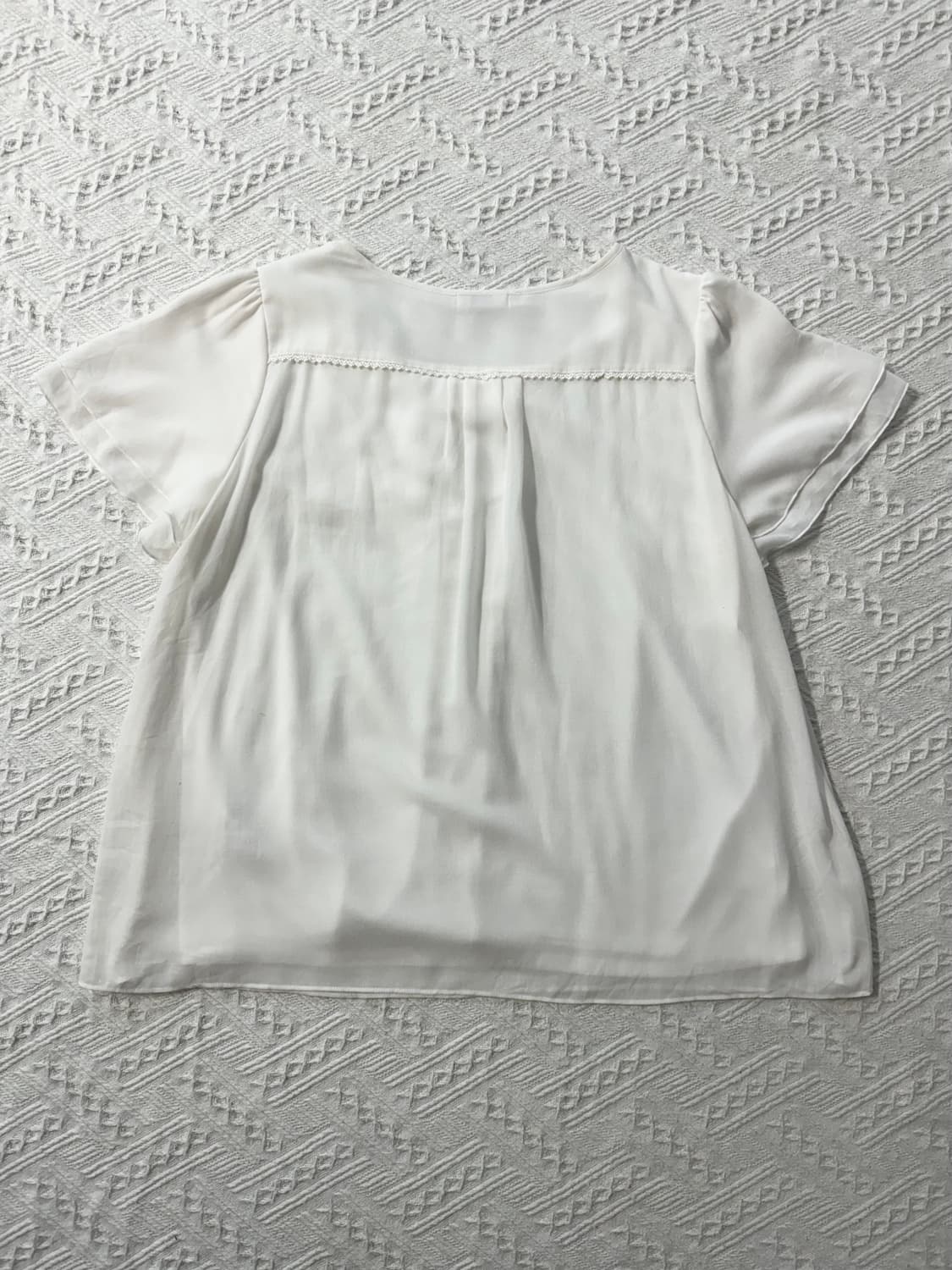 리본 모티프 넥 레이스 셔링 디테일 폴라 넥 티 2pcs SET 상품이미지8