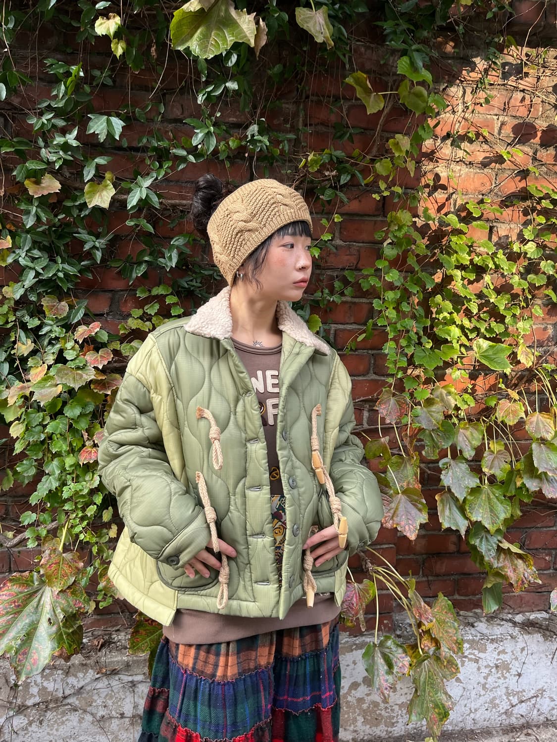 카키 패티 퀼팅 더플 디자인 아우터 상품이미지5