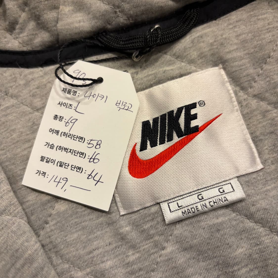 [L] 90s 나이키 빅로고 블랙 바람막이 누빔 후드 자켓 C59 상품이미지5