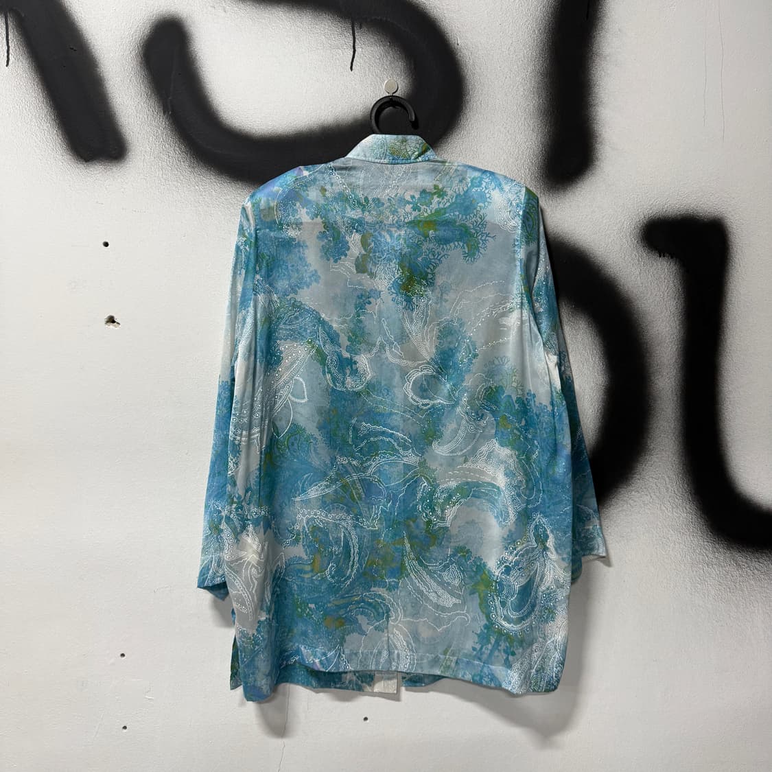 VTG 빈티지 오리엔탈 사파이어 패턴 오간자 시스루 셔츠 상품이미지2