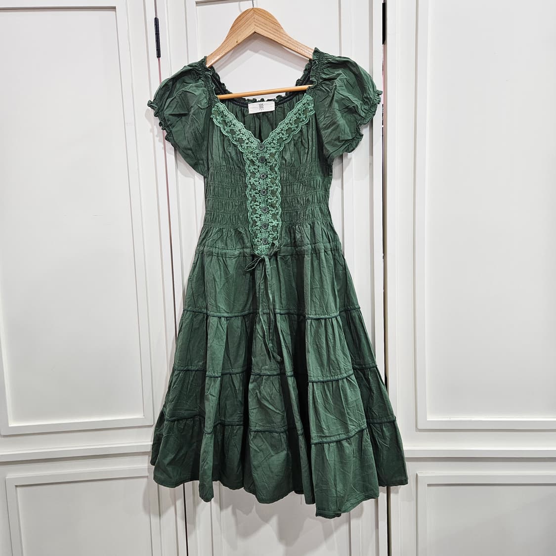 그린 레이스 셔링 롱원피스 상품이미지1