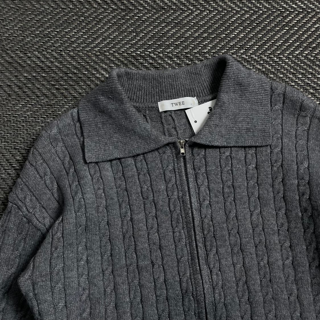TWEE 빈티지 꽈배기 니트 집업 그레이o 4018 상품이미지5
