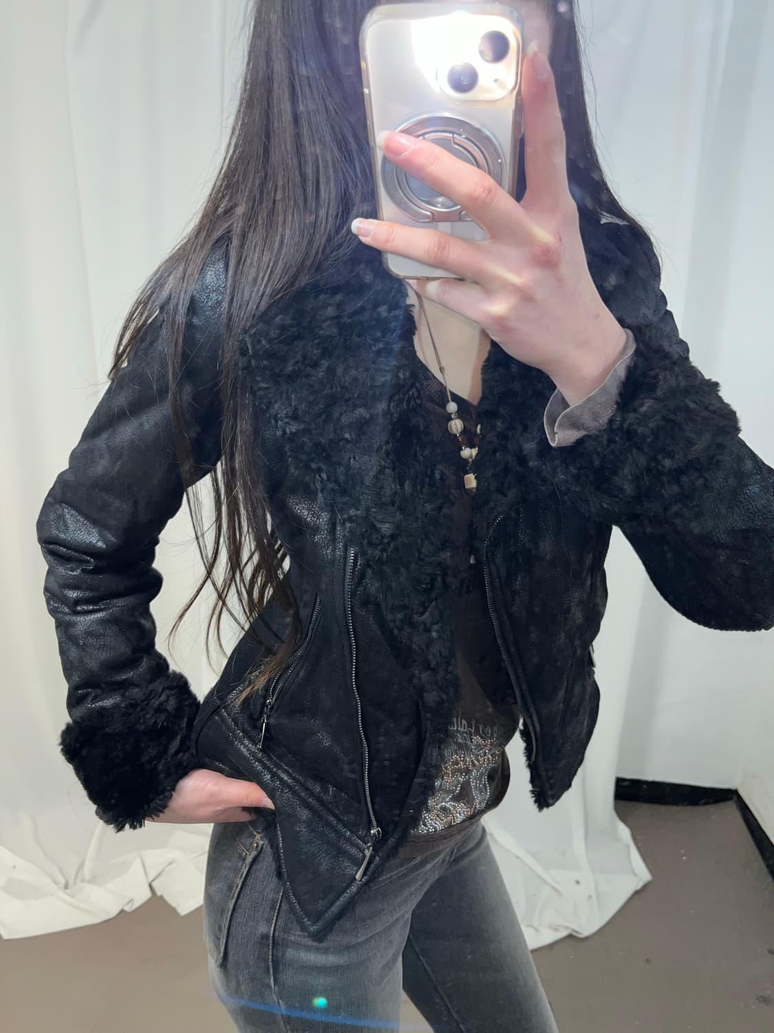 블랙 램퍼 트리밍 무스탕 상품이미지6