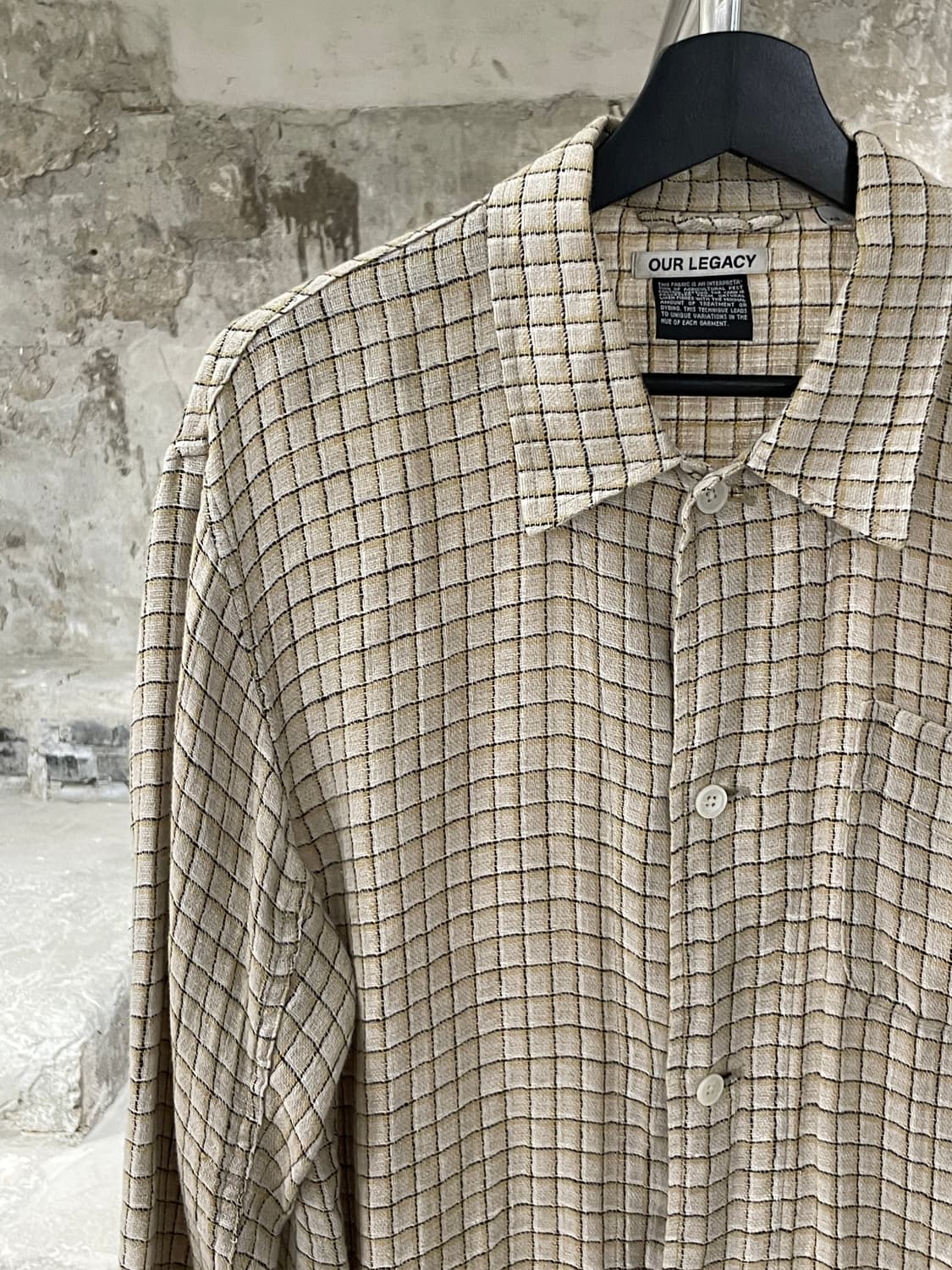 아워레가시 로우 포테이토 옐로우 체크 박스 린넨 셔츠 상품이미지2