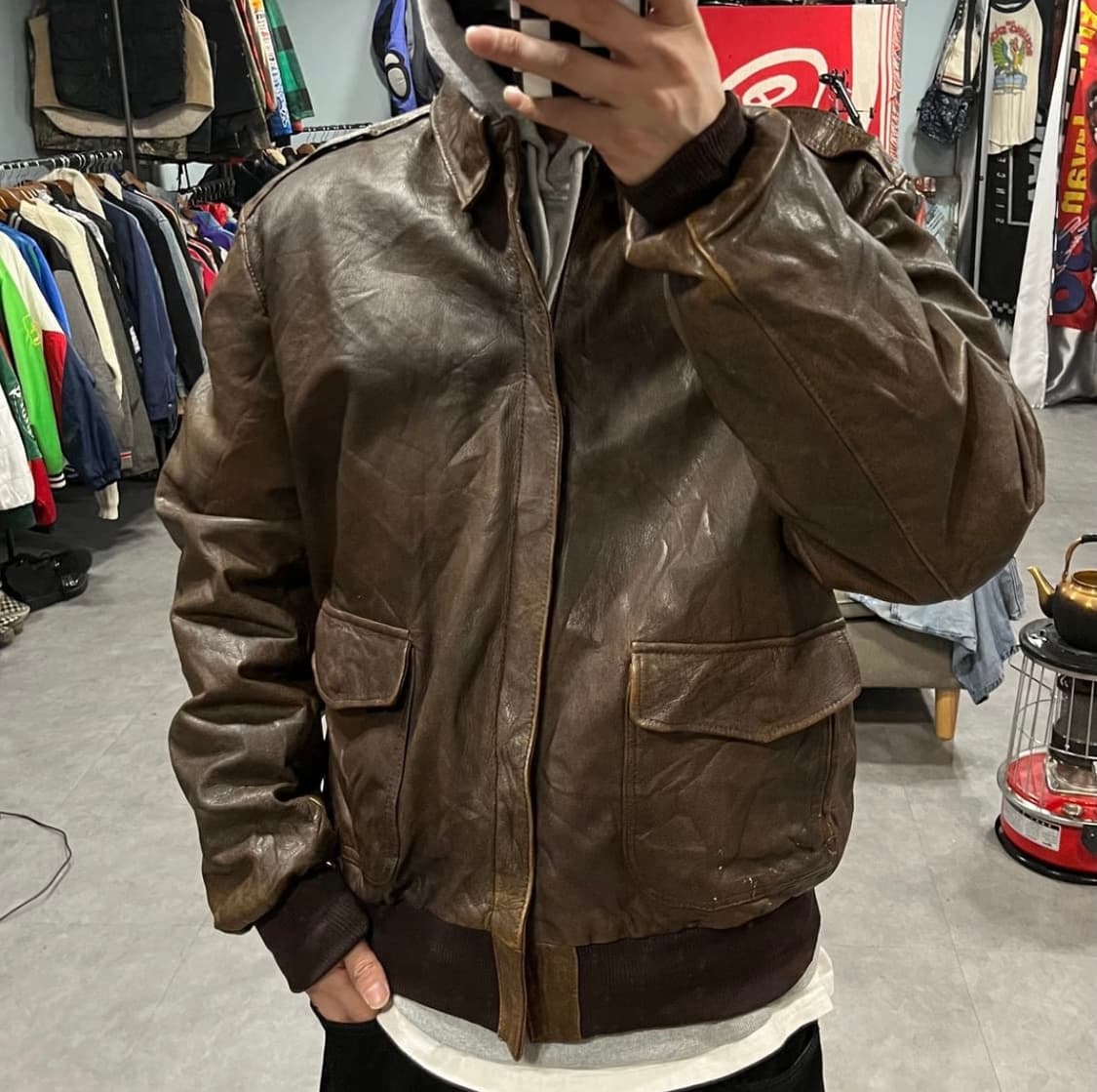 80s 엘엘빈 고트스킨 A-2 자켓 (105) 상품이미지3