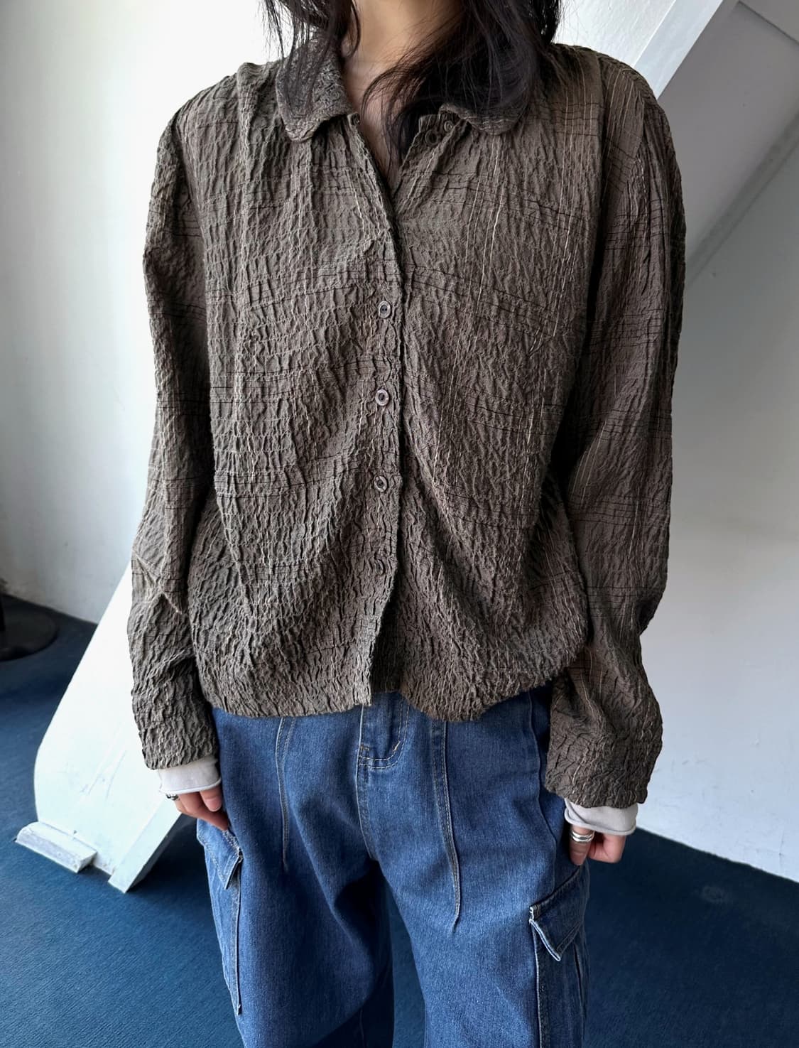 Shirring design check blouse shirt 상품이미지4