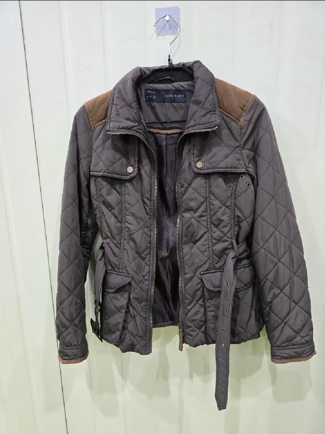 자라 베이직 퀼팅 벨트 자켓 카키 상품이미지5