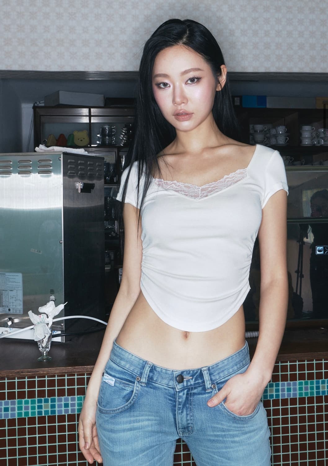 플노팔 베라 레이스 셔링 탑 반팔 아이보리 상품이미지3