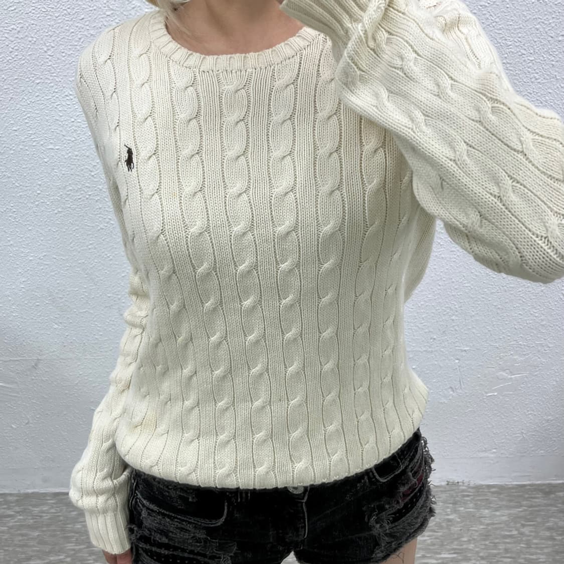 폴로 랄프로렌 네이비포니 아이보리 꽈배기 니트 M 상품이미지5