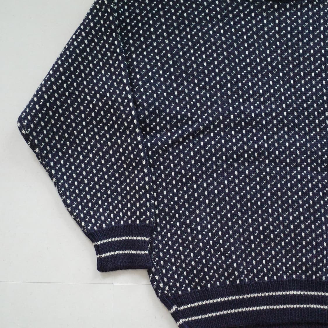 버드아이 브리티시 울 100% 네이비 크루넥 피셔맨 니트 M 상품이미지4