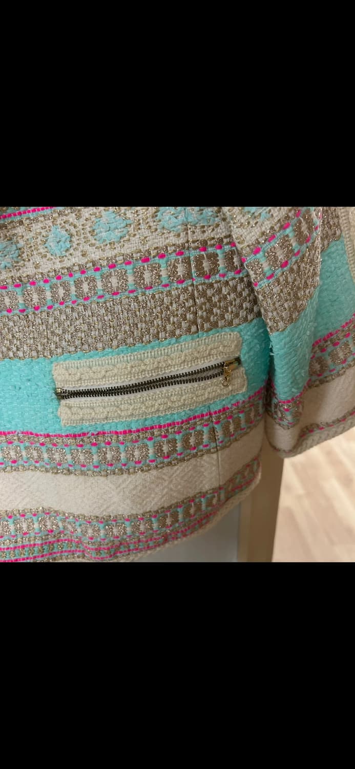 RENEEVON 레니본 쁘레쥬 고급 고가 민트 아이보리 트위드 7부 자켓 상품이미지4