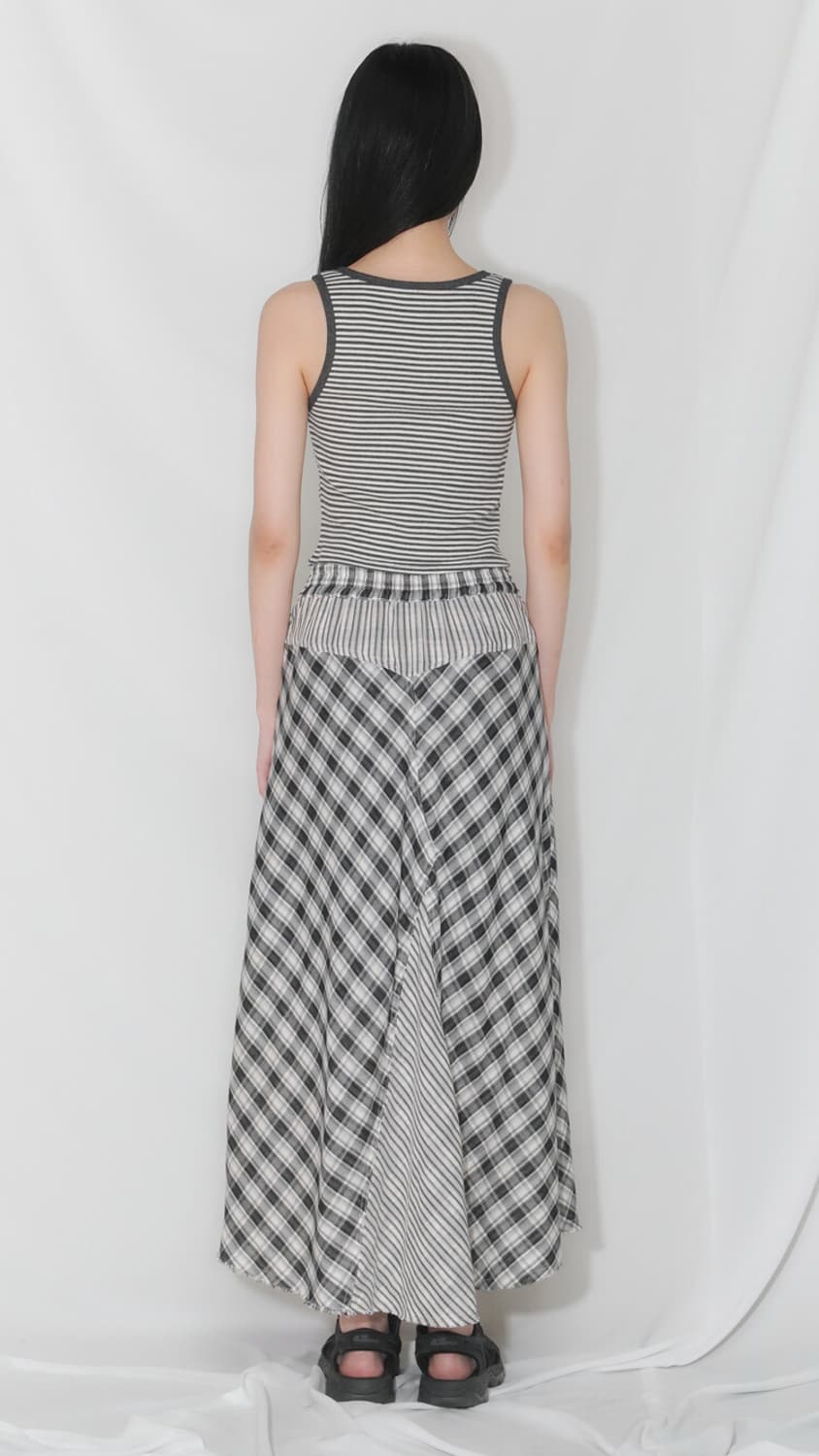 텐스댄스 체크 X 스트라이프 셔츠 스커트 블랙 상품이미지8