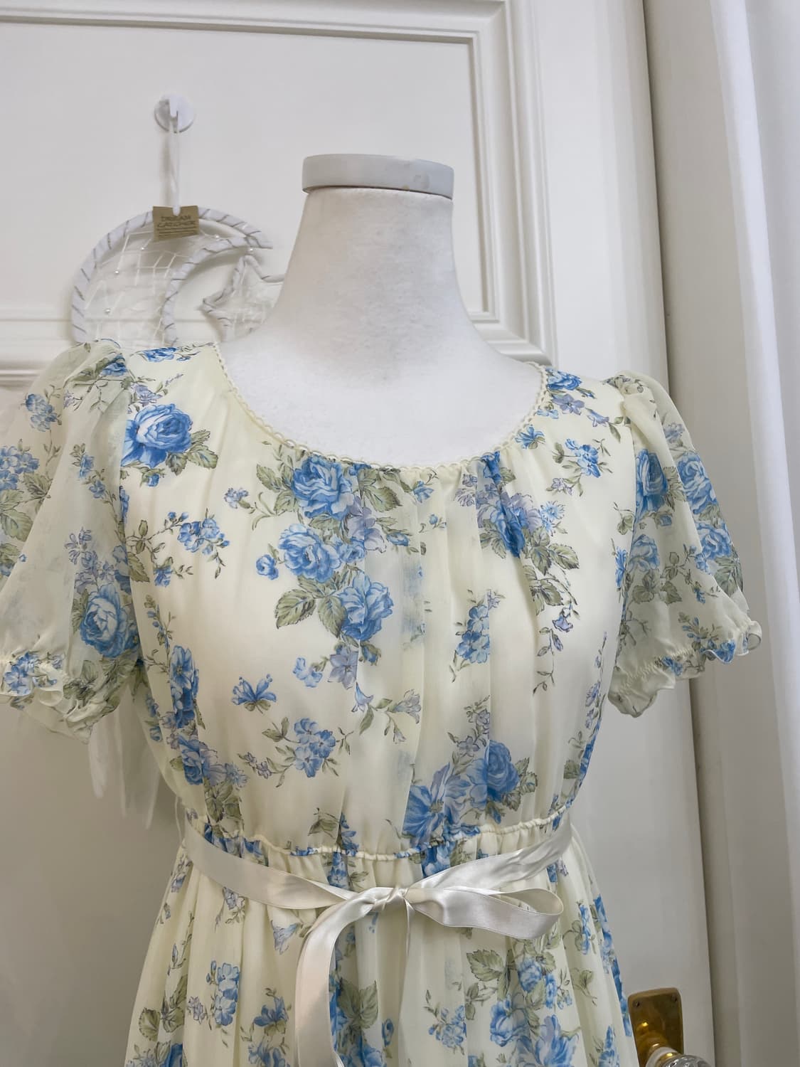 LEST ROSE blue flower bow point midi opc 상품이미지6