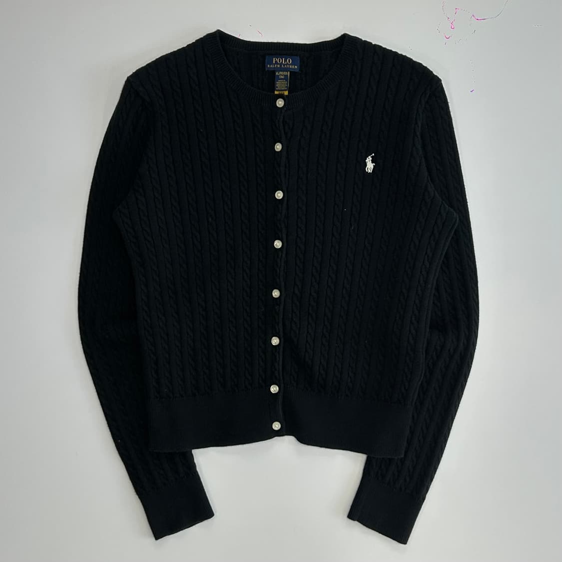 Polo  폴로 화이트 포니 블랙 케이블 니트 가디건 상품이미지3