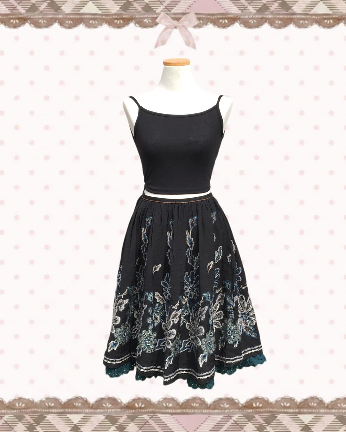 터콰이즈 오리엔탈 자수 펀칭 미디스커트 상품이미지2