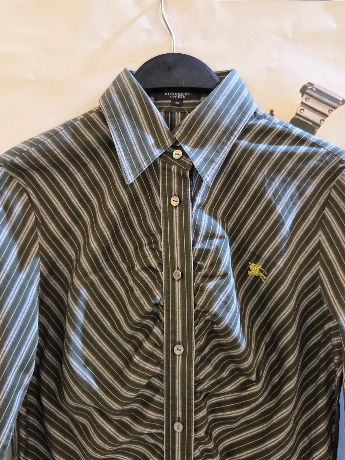 BURBERRY 버버리 그린스트라이프 7부셔츠💯 상품이미지4
