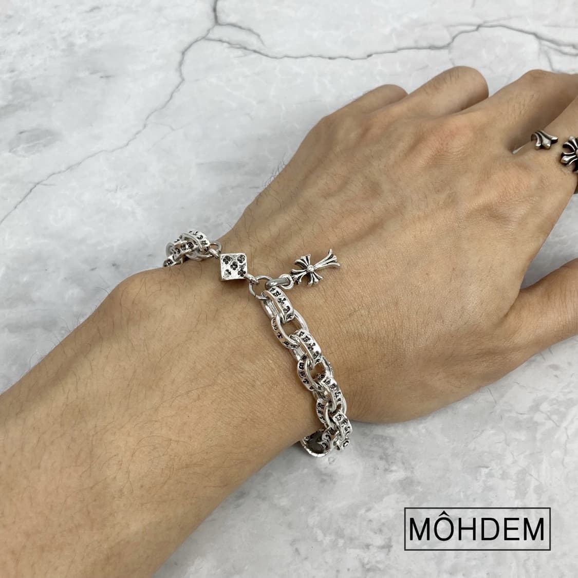 [Unisex] 체인 크로스 크롬 실버 팔찌 상품이미지3