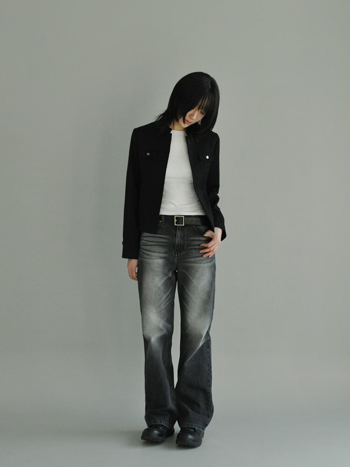 TUDE PINTUCK RIVET JACKET BLACK  상품이미지1