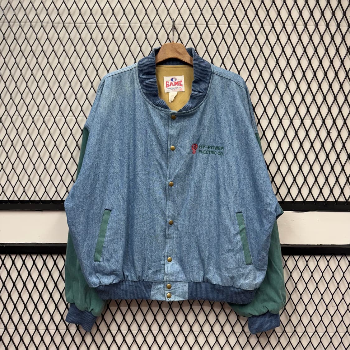 USA VTG 90s 빈티지 데님 바시티 그린 배색 워크 자켓 상품이미지1