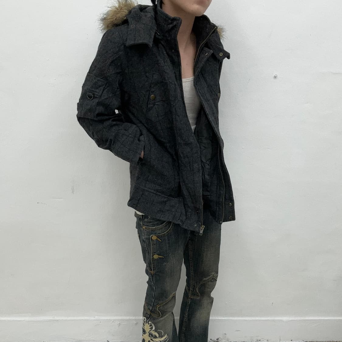 y2k grey fur jacket 상품이미지2