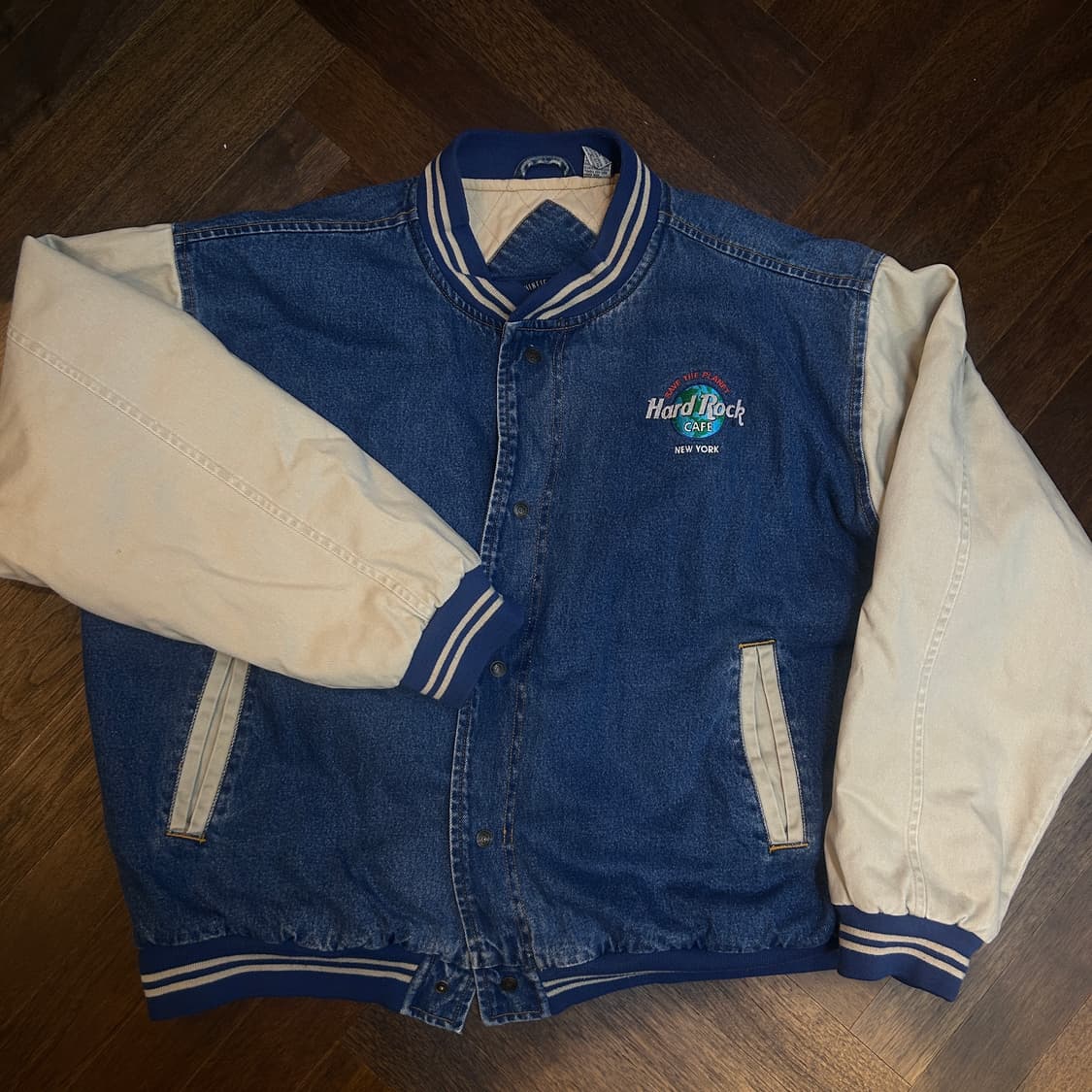 90s Hard Rock Newyork 하드락카페 뉴욕 데님 바시티자켓 상품이미지2